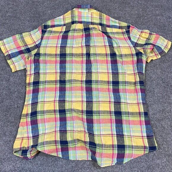 Polo Ralph Lauren Shirt L Blue Plaid 100% Linen Custom Fit Button Down Preppy - Picture 7 of 7